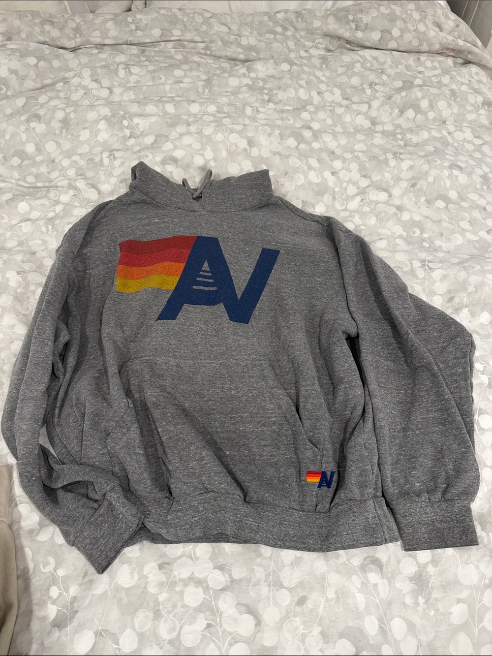 Aviator Nation Gray Hoodie with Stripes and Blue Logo relaxed fit